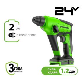 Аккумуляторный перфоратор Greenworks GD24SDS1K2 б/щ, 1,2 Дж, 24v (АКБ 1х2Ah, З/У) Аккумуляторный перфоратор Greenworks GD24SDS1K2 б/щ, 1,2 Дж, 24v (АКБ 1х2Ah, З/У)