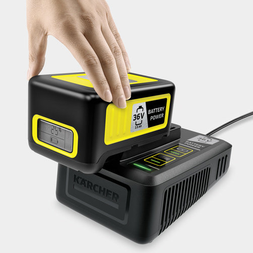 Стартовый комплект Karcher Battery Power 36/25 - <h3>Инновационная технология Real Time</h3>
ЖК-дисплей постоянно отображает состояние заряда, время до окончания процесса заряда или запас времени работы.