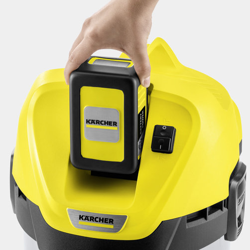 Хозяйственный аккумуляторный пылесос Karcher WD 3 Battery - <h3>Аккумуляторное питание</h3>
<ul>
	<li>Технология Real Time - остаточное время работы, зарядки, емкость батареи отображаются на дисплее.</li>
	<li>Совместимость с литий-ионными аккумуляторами Karcher на платформе 36 B.</li>
</ul>